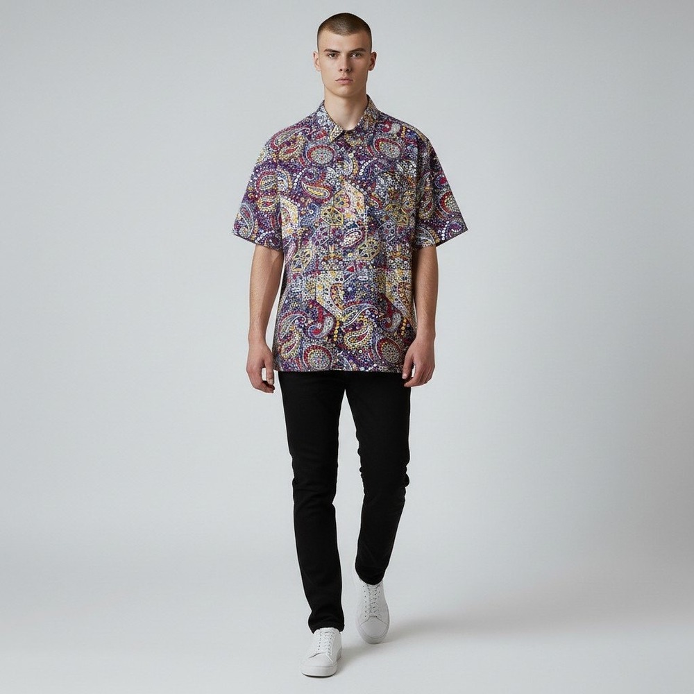 Obey Propaganda Shirt XL Blue Paisley Short Sleeve Button Down Cotton Dot Print